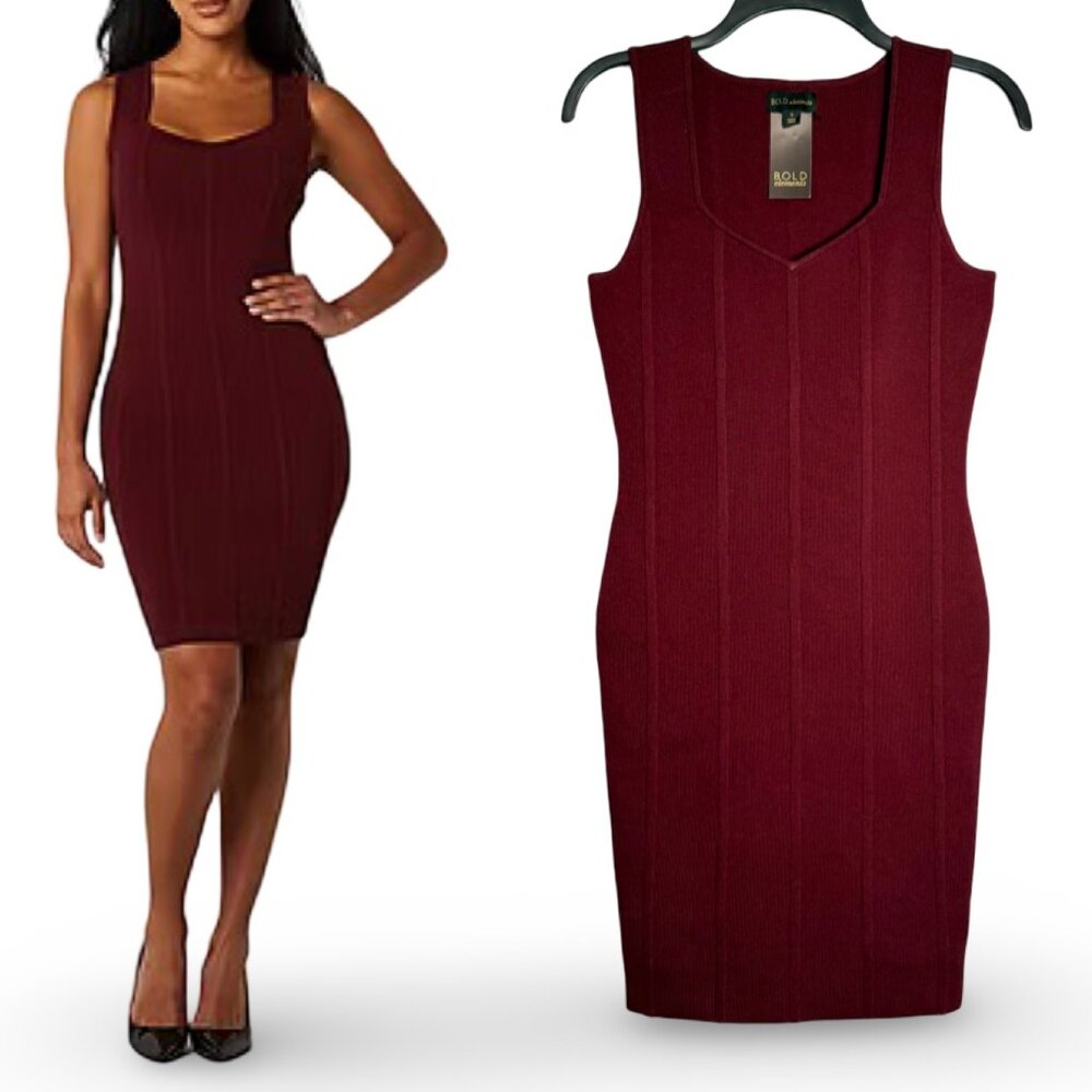 Bold Elements Sleeveless Bodycon Knit Dress Womens XL Burgundy‎ Wine Stretch NWT